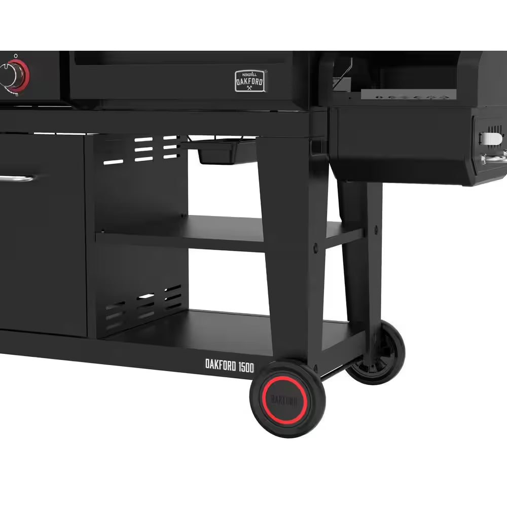Oakford grill smoker combo cart with front wheels and control area on the side