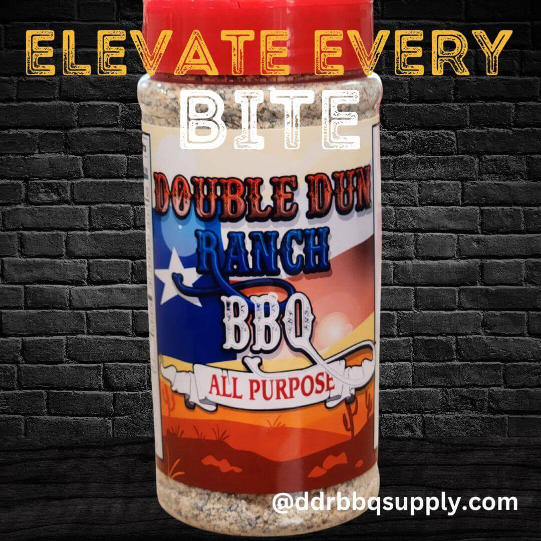 Double Dun Ranch BBQ all purpose rub bottle with red cap and bold BBQ label