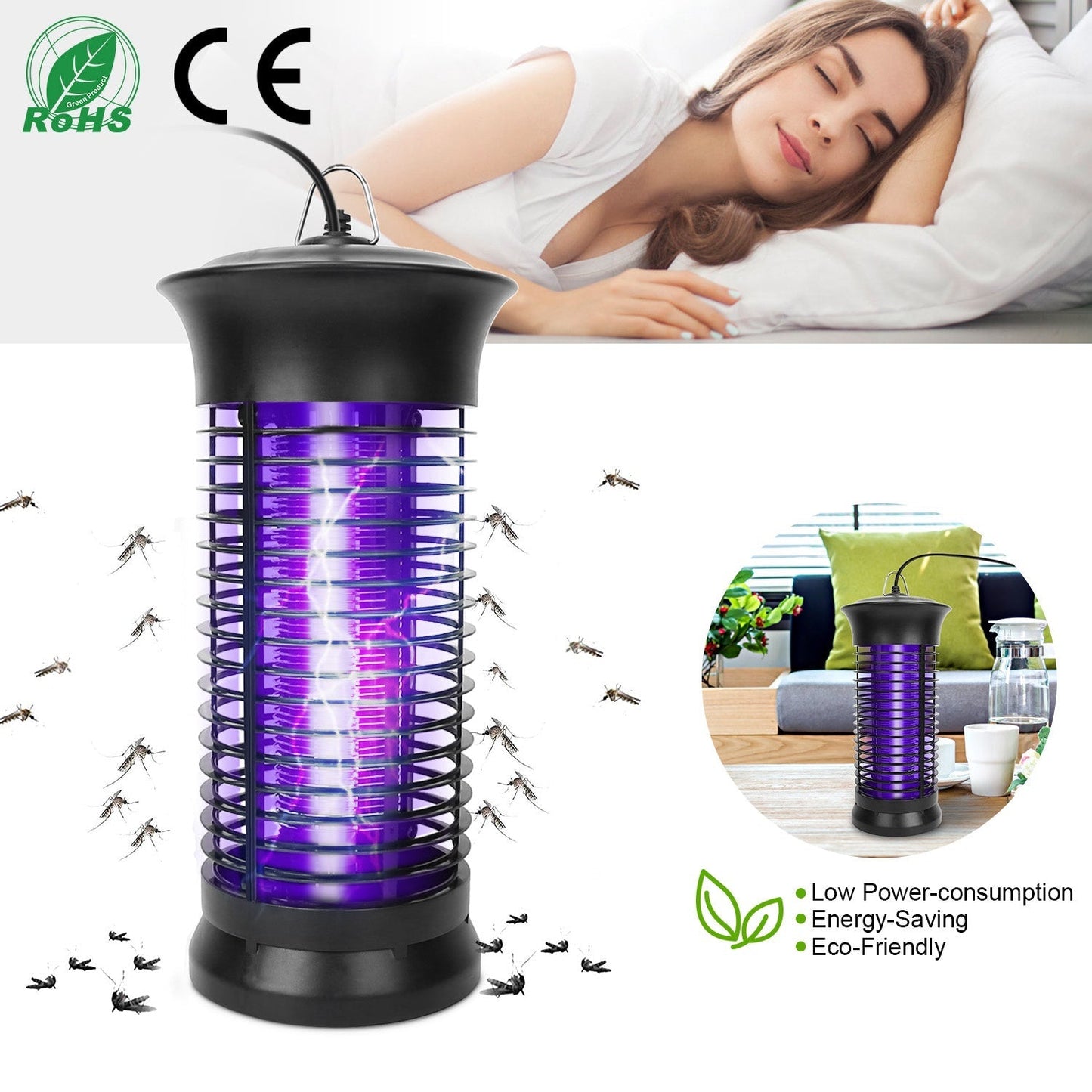 Electric Bug Zapper Mosquito Killer UV Light Flying Zapper Insect Killer Lamps Pest Fly Trap Catcher Odorless Noiseless