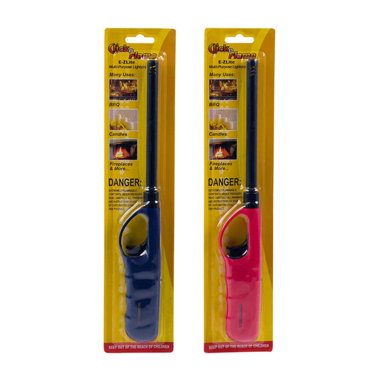 Outdoor lighter set in blister pack, blue and pink bodies with safety igniter