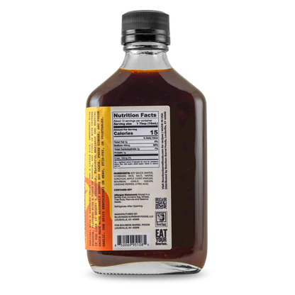Hot & spicy Kentuckyaki sauce bottle, back label panel with nutrition facts, black cap