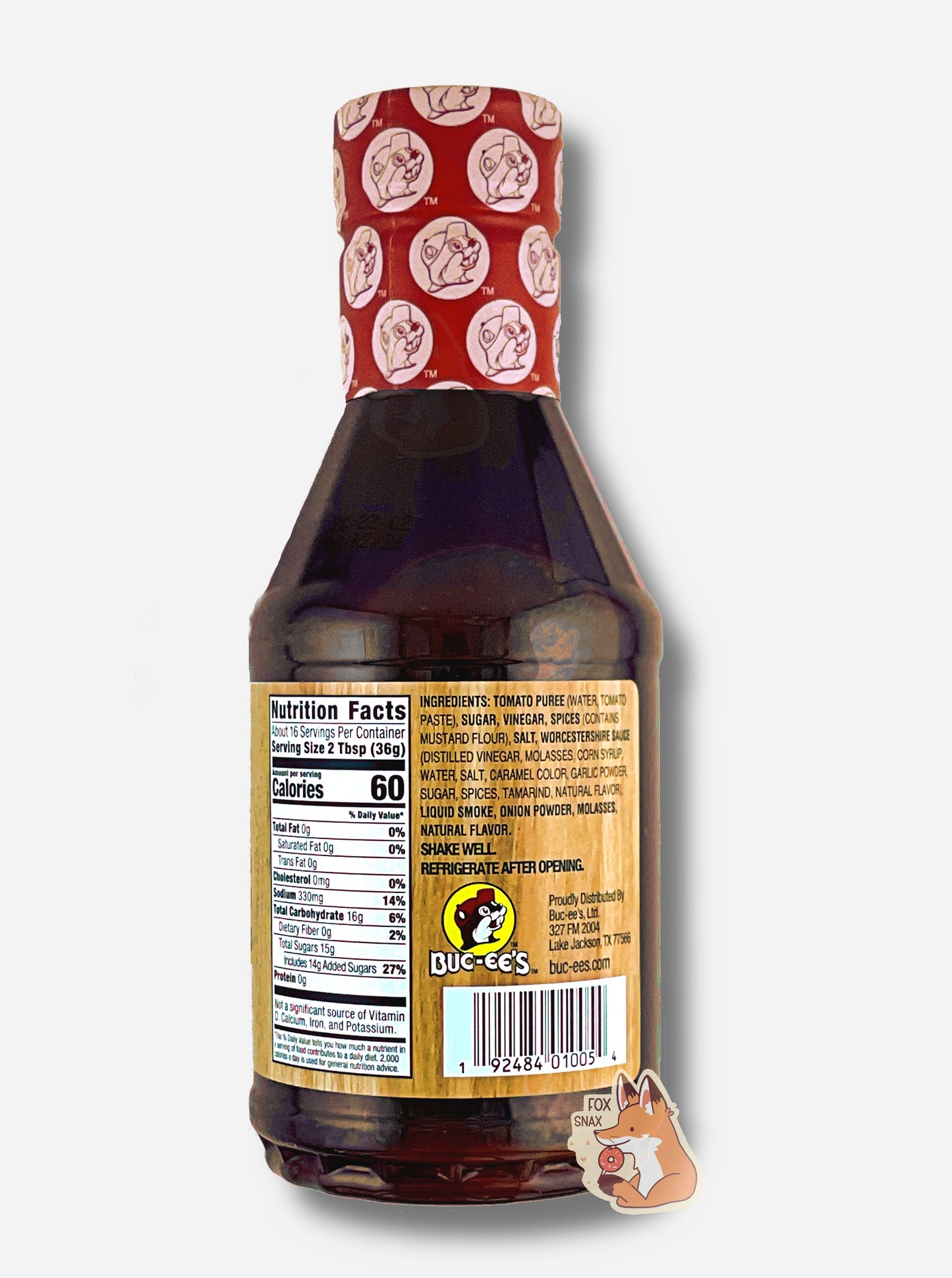 Original BBQ sauce bottle back label with Nutrition Facts and ingredients
