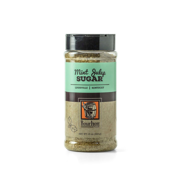 Glass sugar jar filled with light brown granules and printed label