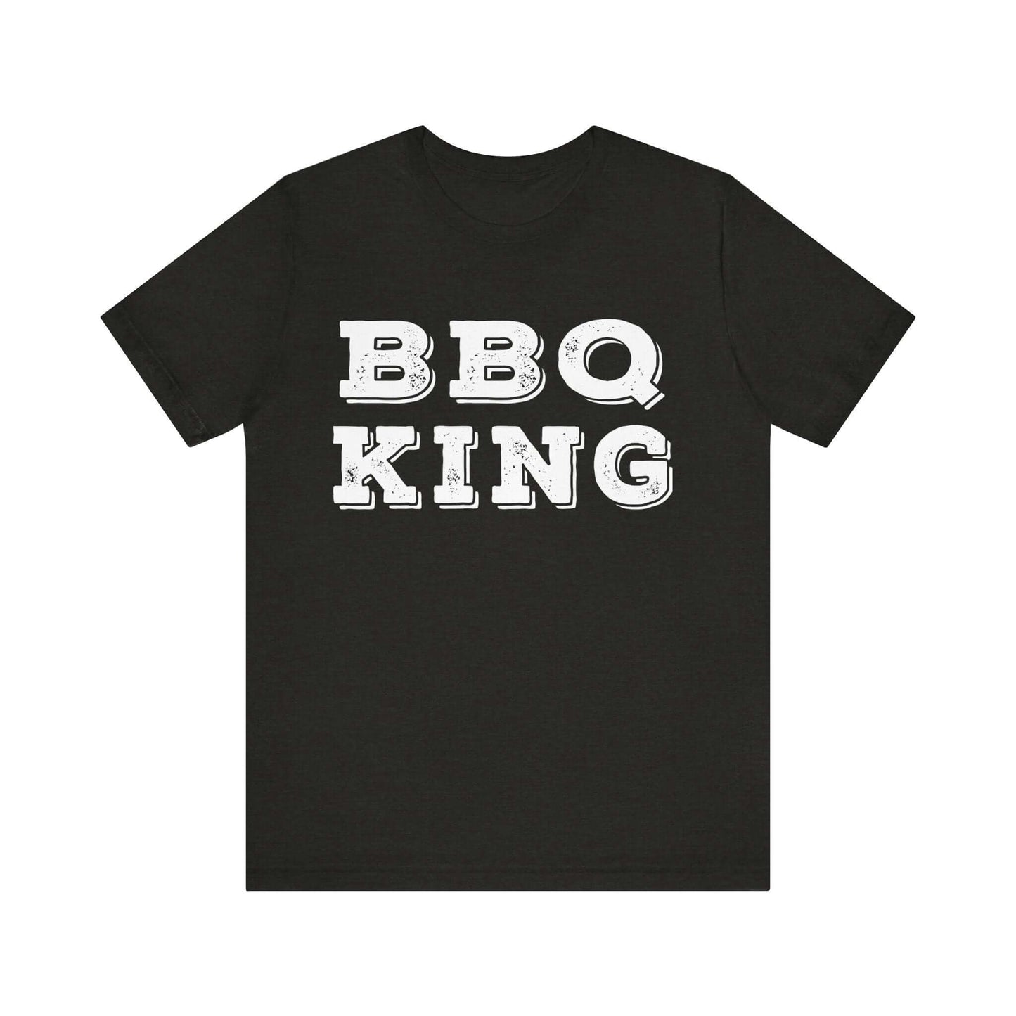 Black T-shirt with white “BBQ KING” graphic on chest