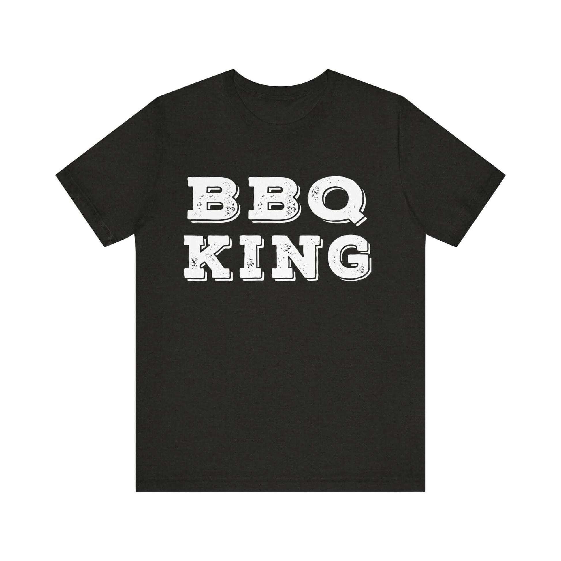 Black T-shirt with white “BBQ KING” graphic on chest