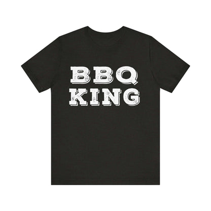 Black T-shirt with white “BBQ KING” graphic on chest