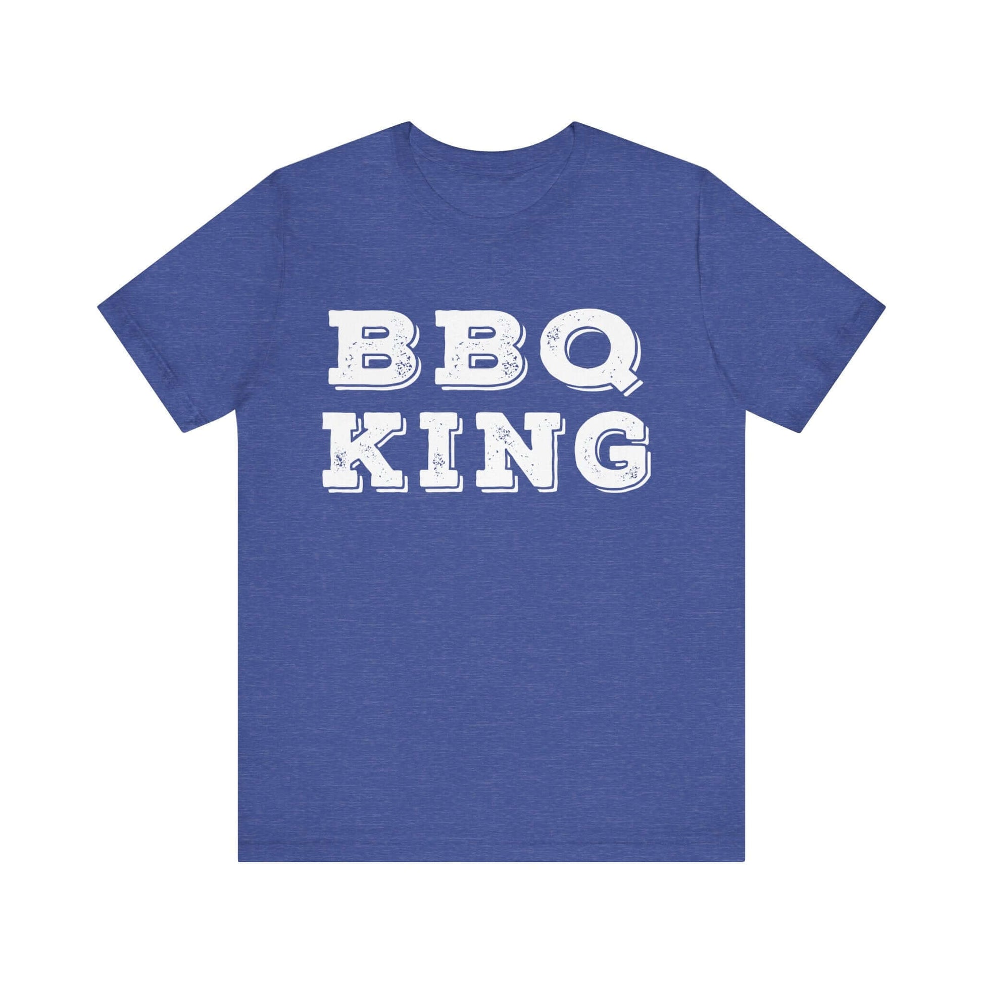 Heather blue T-shirt with white “BBQ KING” graphic on chest