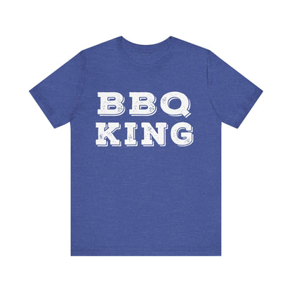 Heather blue T-shirt with white “BBQ KING” graphic on chest