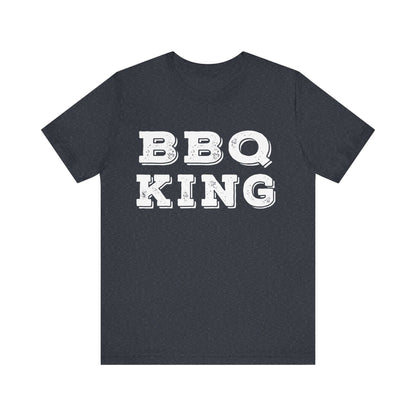 Dark grey heather T-shirt with white “BBQ KING” graphic on chest