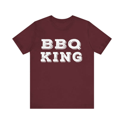 Maroon T-shirt with white “BBQ KING” graphic on chest