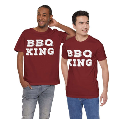 Maroon crew-neck T-shirt with 'BBQ KING' front print, short sleeves