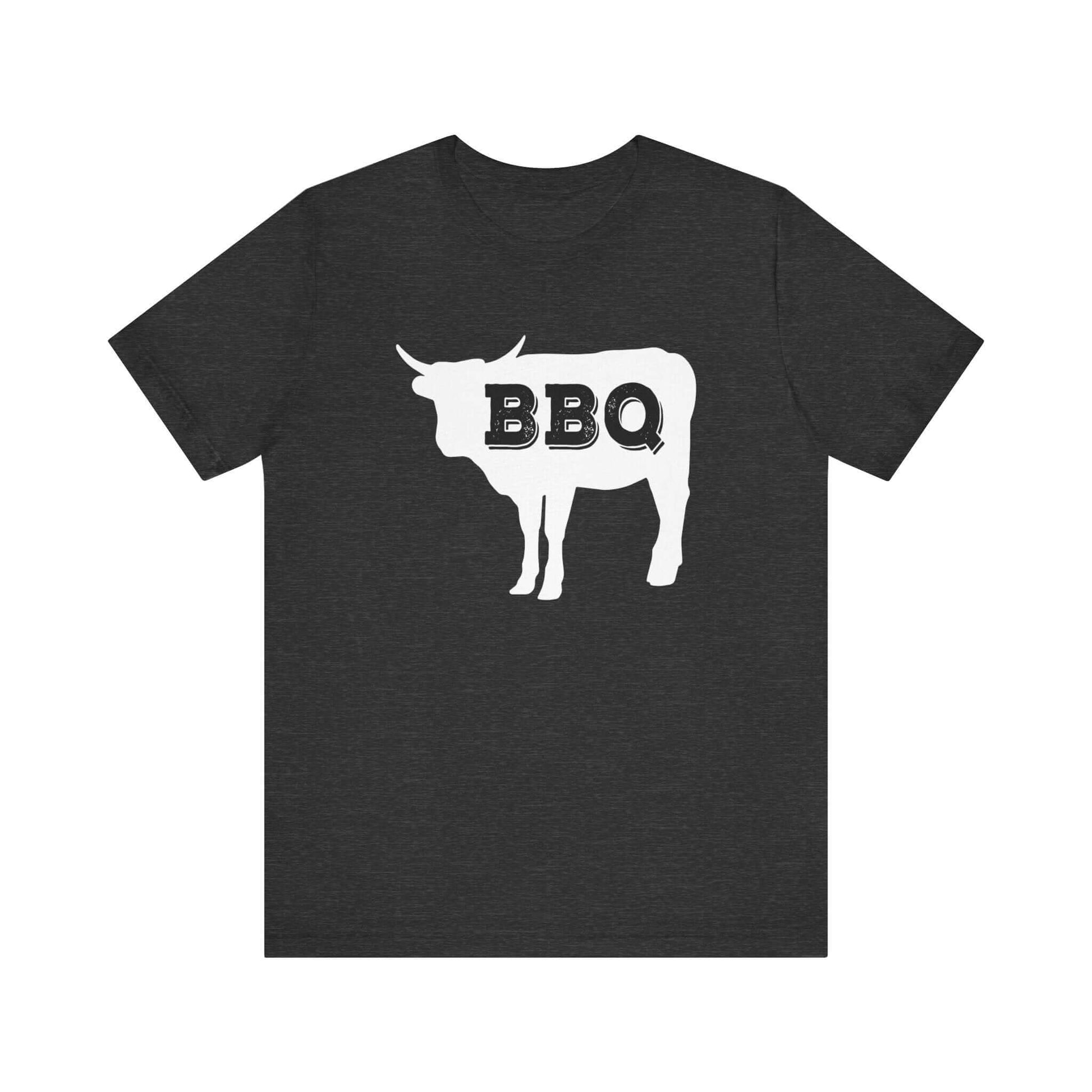 Dark gray heather t-shirt with white BBQ steer graphic at chest