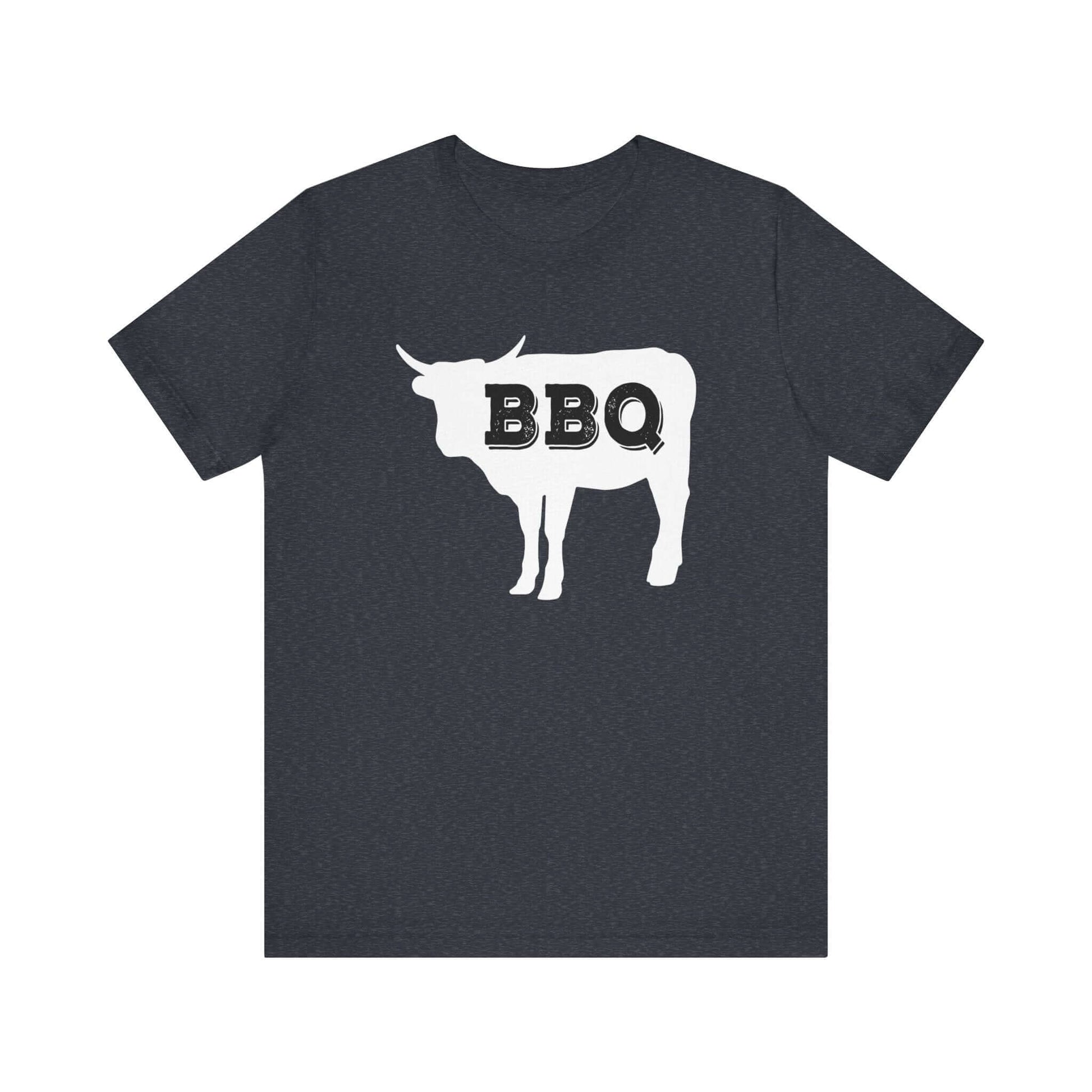 Heather navy t-shirt with white BBQ steer graphic at chest