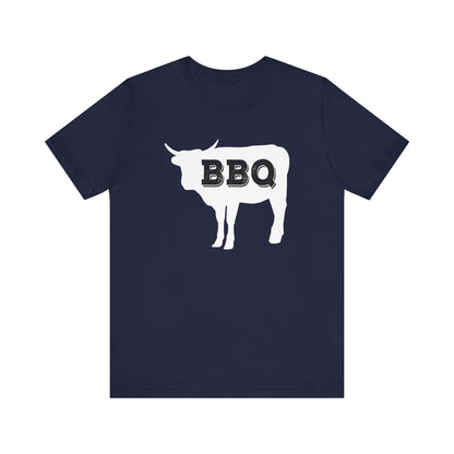 Heather true royal blue t-shirt with white BBQ steer graphic at chest