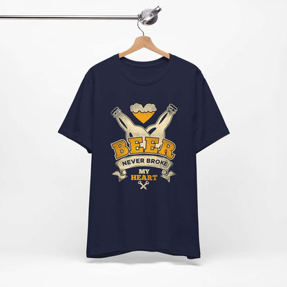 Black heather beer-themed T-shirt with crossed bottles and 'BEER' graphic on front