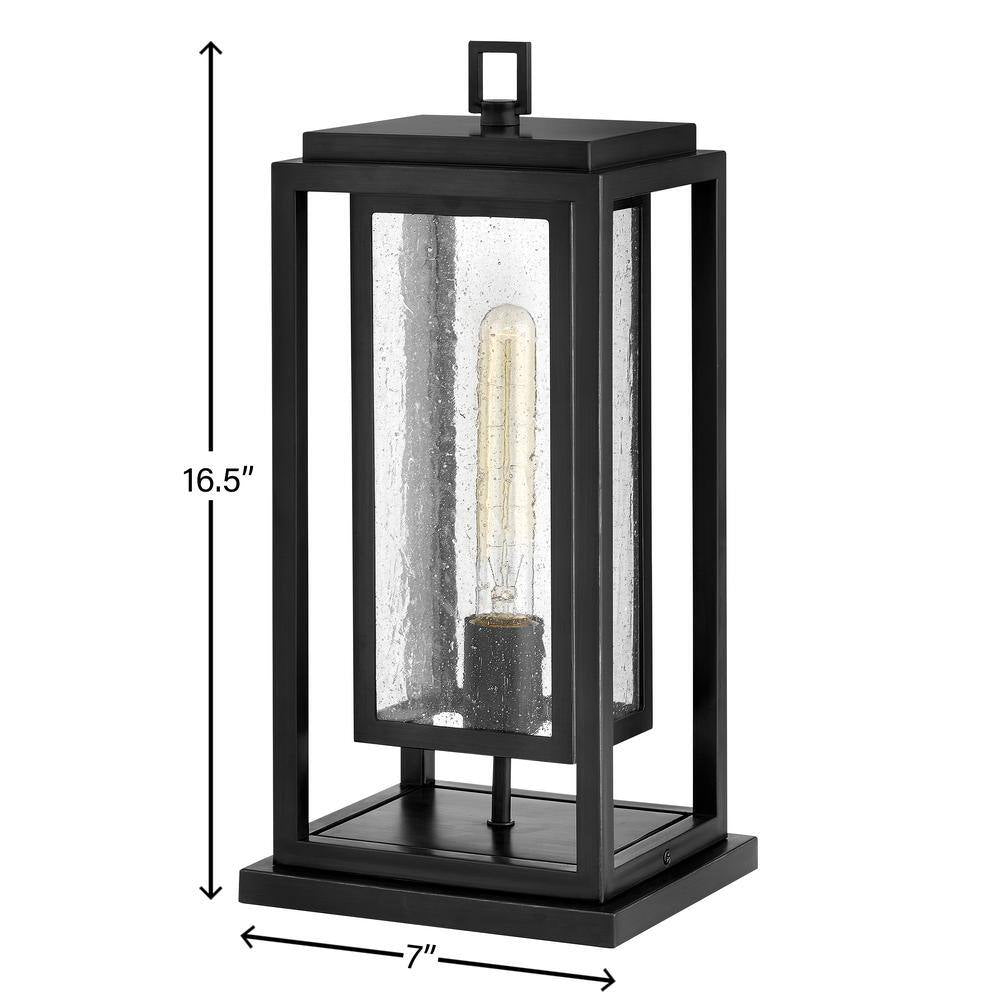 Black outdoor wall lantern with clear glass panel, 16.5 in height and 7 in width