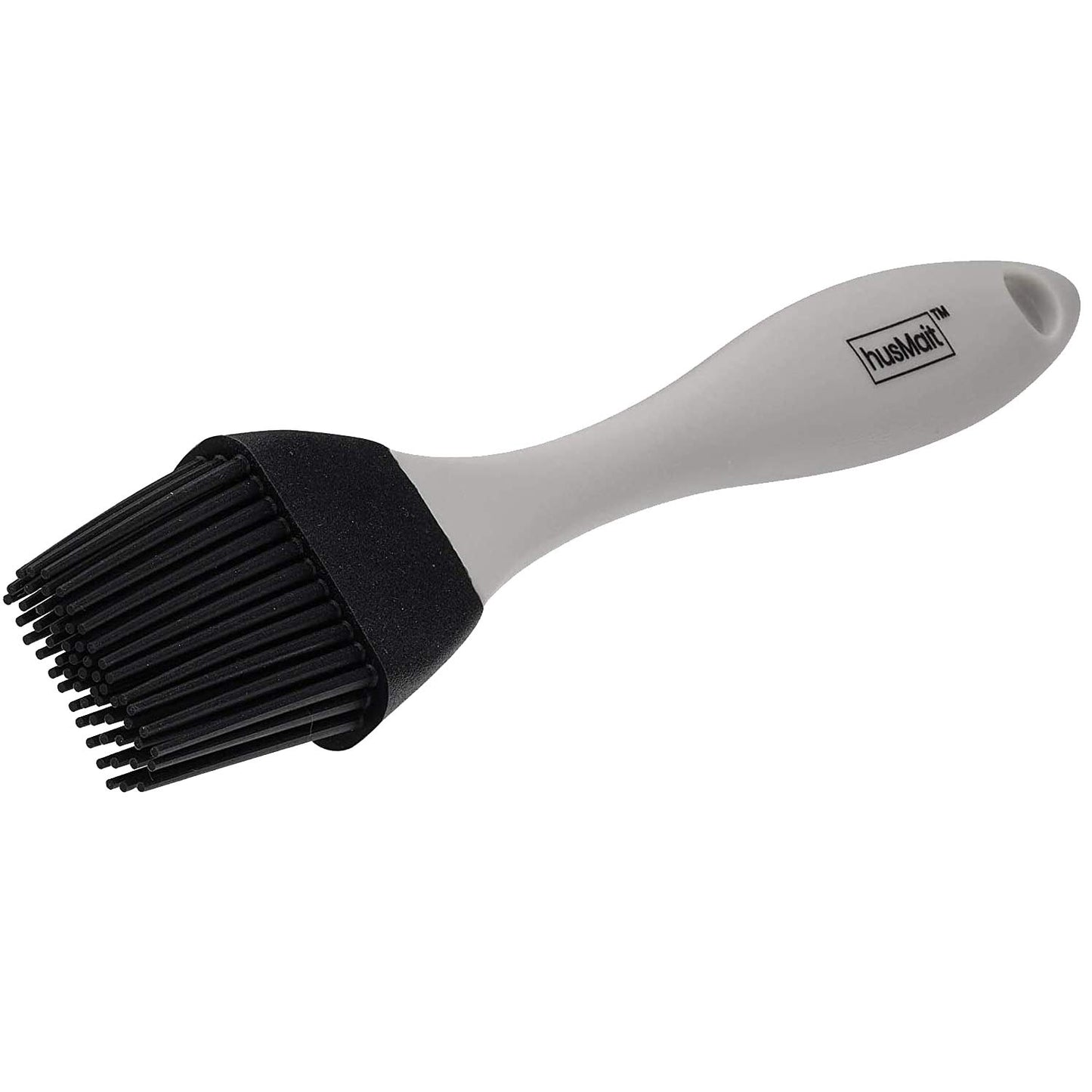 husMait silicone basting brush with black bristles and gray handle loop tip