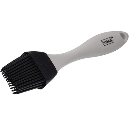 husMait silicone basting brush with black bristles and gray handle loop tip