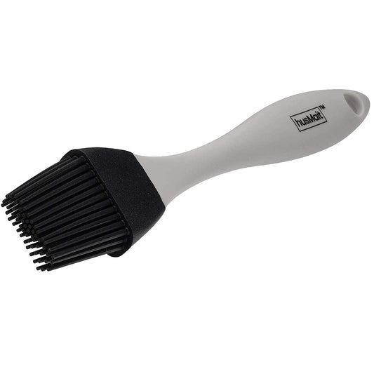 husMait silicone basting brush with black bristles and gray handle loop tip