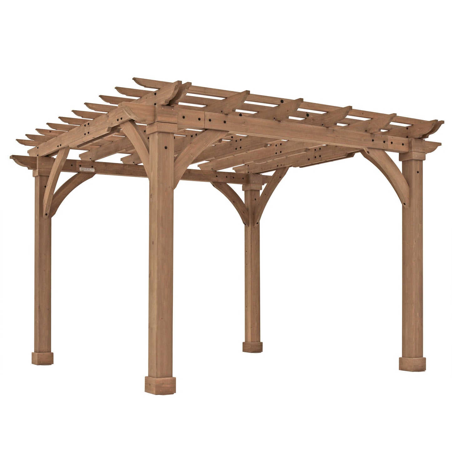 Wood pergola frame with trellis roof, arched side braces, 6x6 posts