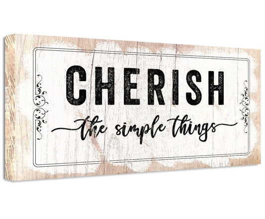 Cherish canvas wall art with beige wood texture and bold “CHERISH” title