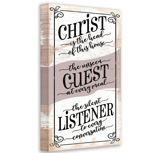 Wrapped canvas wall art with scripture typography in black and gray on beige background