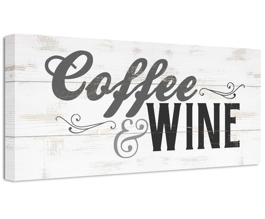 Coffee & Wine wall canvas with script lettering and decorative flourishes