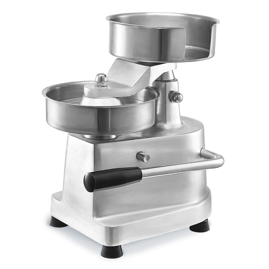 Stainless steel burger patty press machine with lever handle and base