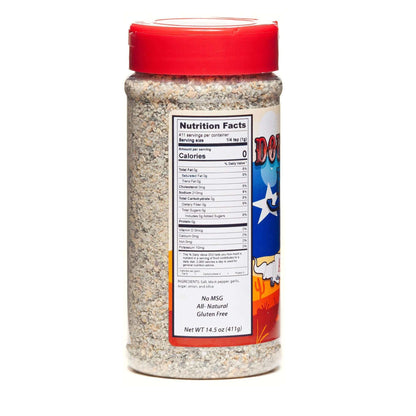 BBQ all purpose rub bottle back label with nutrition facts and red cap