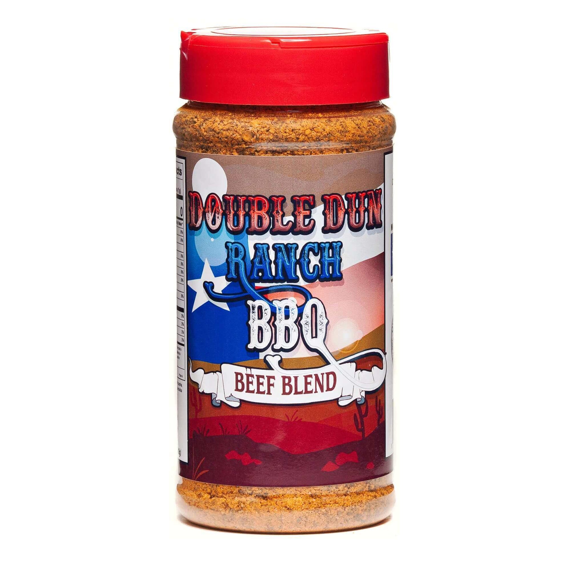BBQ beef rub seasoning bottle with red lid and beef blend label