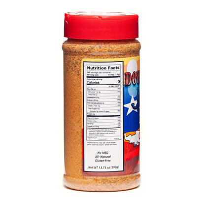 BBQ Cajun rub seasoning bottle, nutrition facts label on back