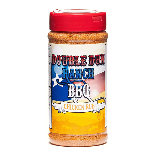 BBQ chicken rub jar with red lid, front label