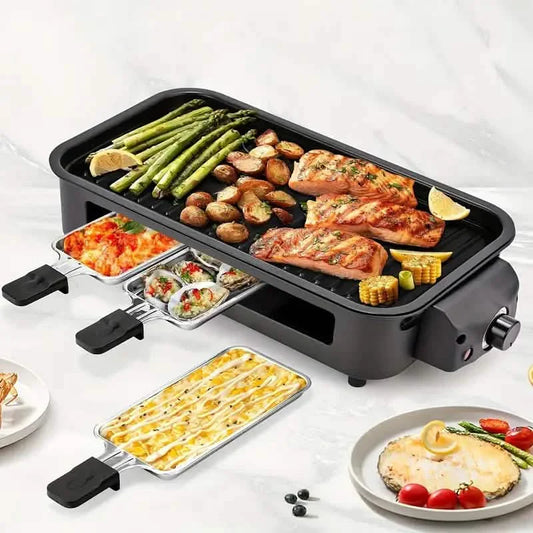 1500W Smokeless Electric Indoor Grill – Non-Stick Plate & Raclette Pans