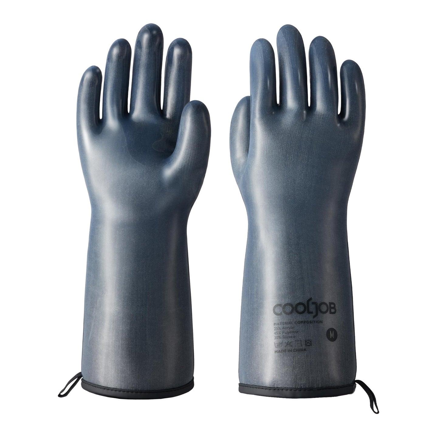 Silicone BBQ grilling gloves, heat-resistant waterproof oven mitts with drawstring cuffs