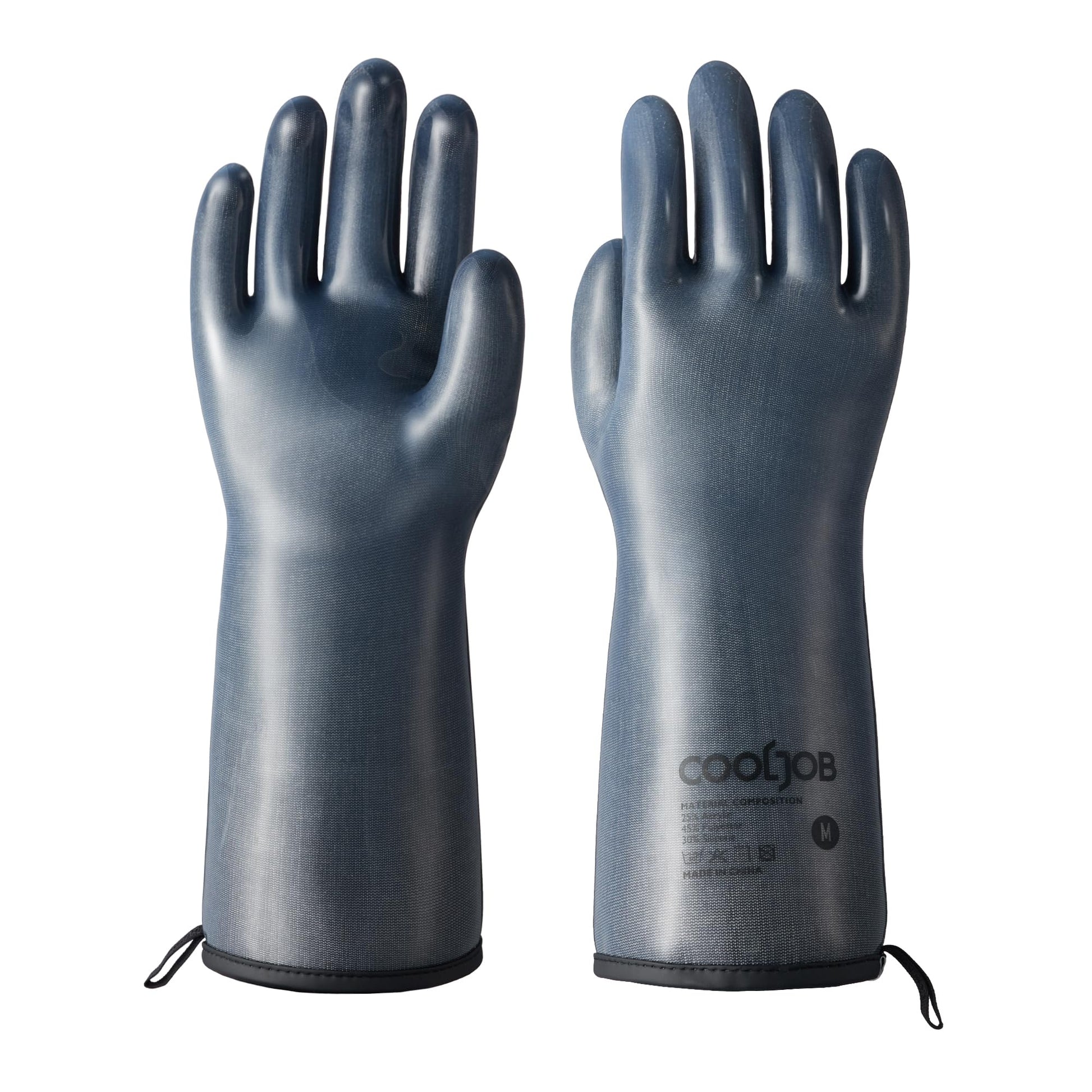 Silicone BBQ grilling gloves, heat-resistant waterproof oven mitts with drawstring cuffs