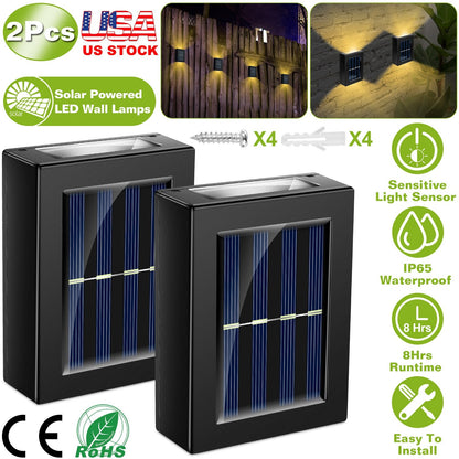 2Pcs Solar Deck Lights Outdoor 2LED Beads Waterproof Sensor Fence Stair Lamps For Patio Landscape Yard Warm White Lighting Color