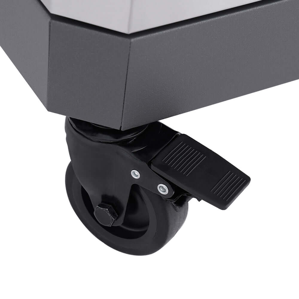 Gas grill wheel and control knob panel on base