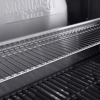 Gas grill cooking grates with stainless hood edge and heat vents
