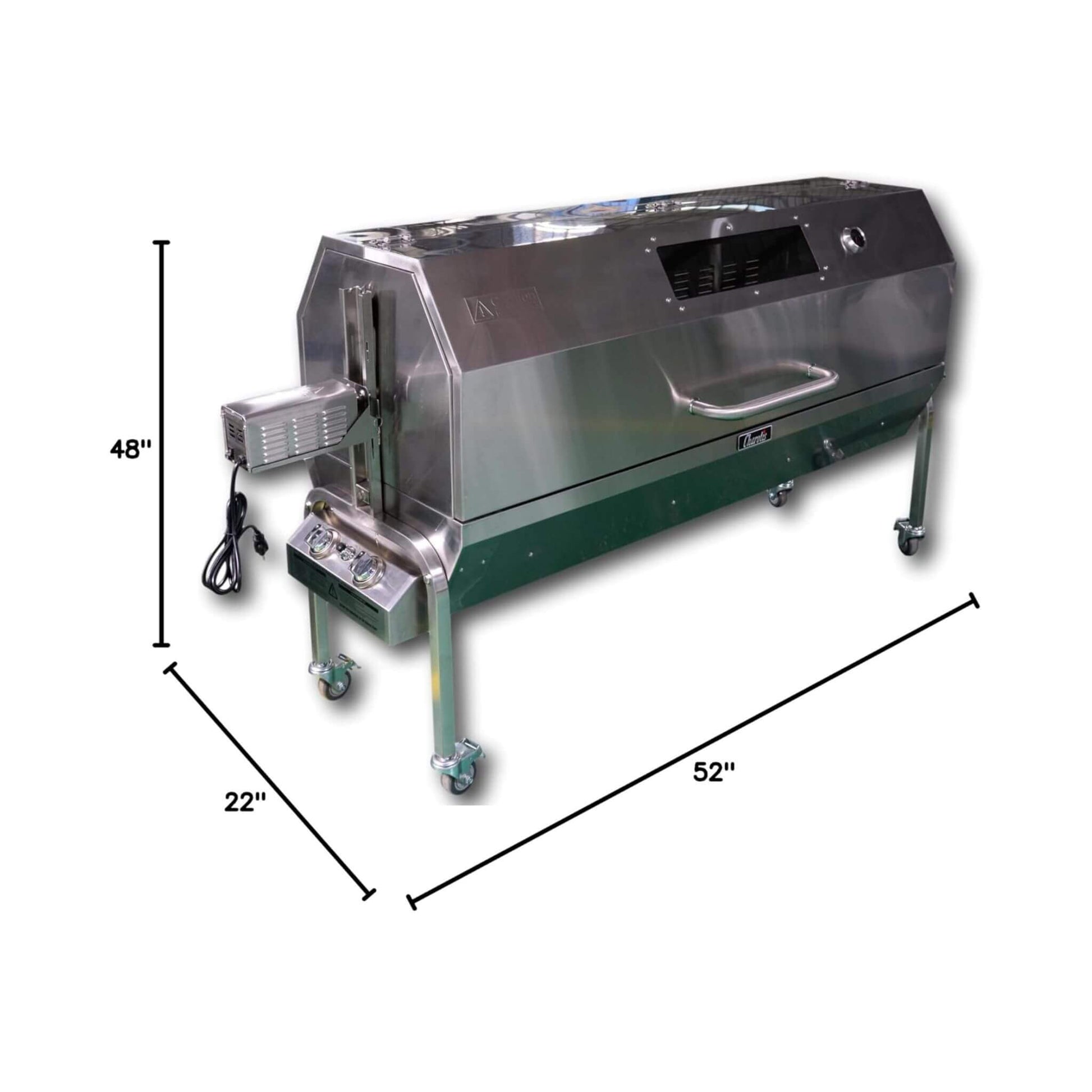 Stainless steel BBQ rotisserie grill, 52 in length, 48 in height