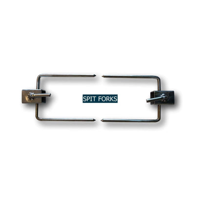 Stainless spit forks with two prongs for rotisserie roasting