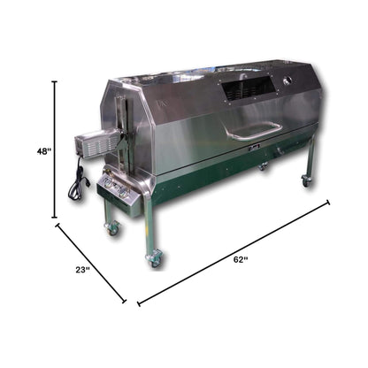 Stainless steel BBQ rotisserie grill, 62 in length, 48 in height