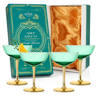 Deco Champagne Coupe Cocktail Glassware, Set of 4