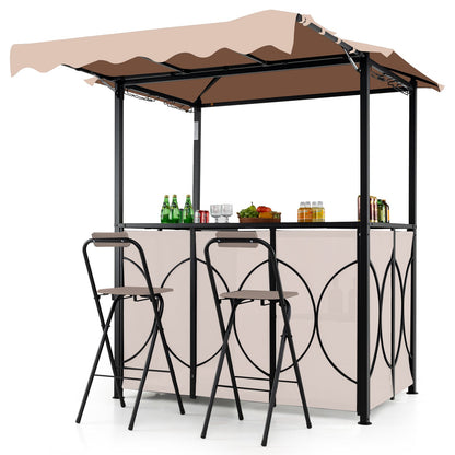3-Piece Grill Gazebo with Side Awning – Double-Tier BBQ Canopy with Bar Table & 2 Folding Chairs