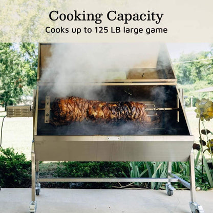 Heavy-Duty 125 LB Electric Hooded BBQ Rotisserie Grill with Viewing Window
