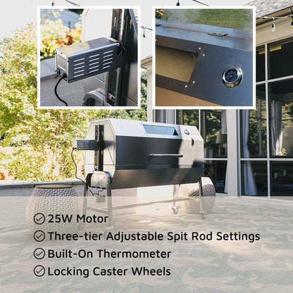 Heavy-Duty 125 LB Electric Hooded BBQ Rotisserie Grill with Viewing Window