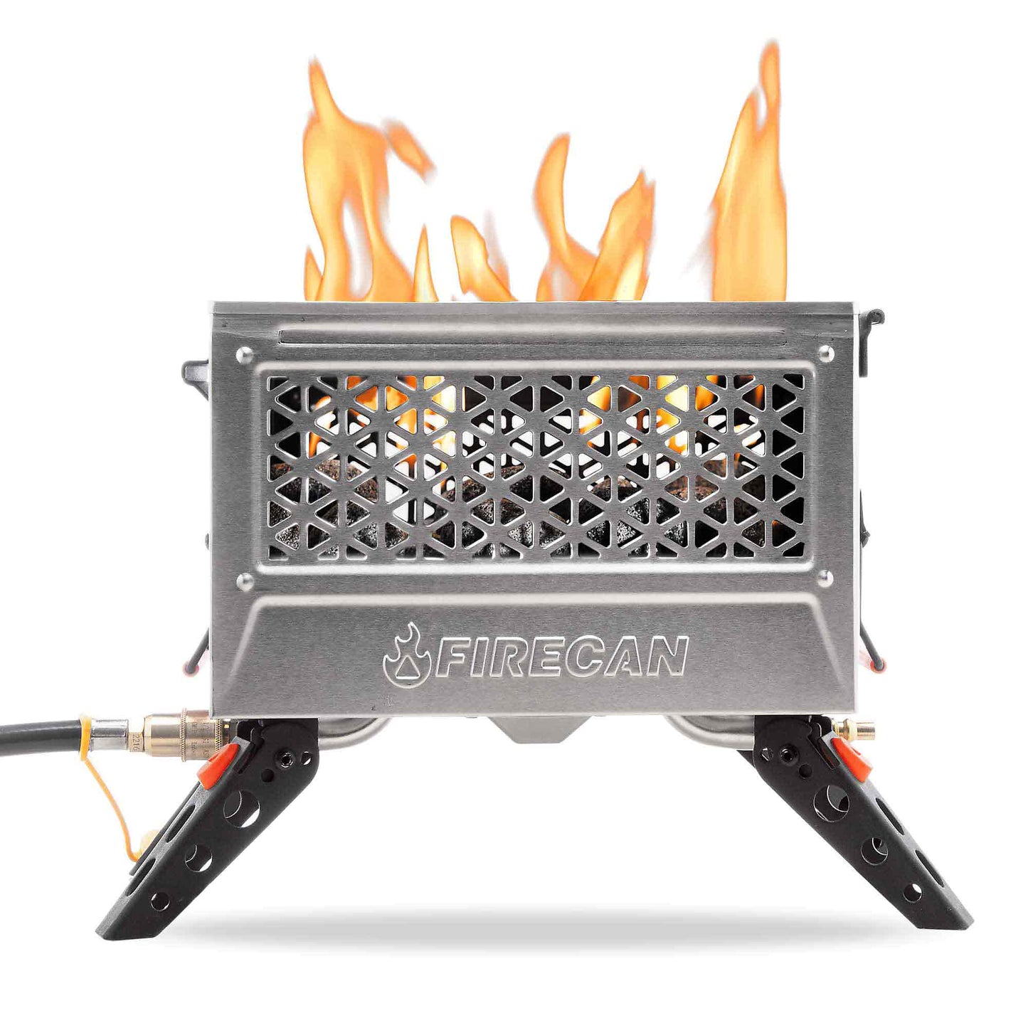 FireCan Deluxe portable fire pit with flames visible through the front vent