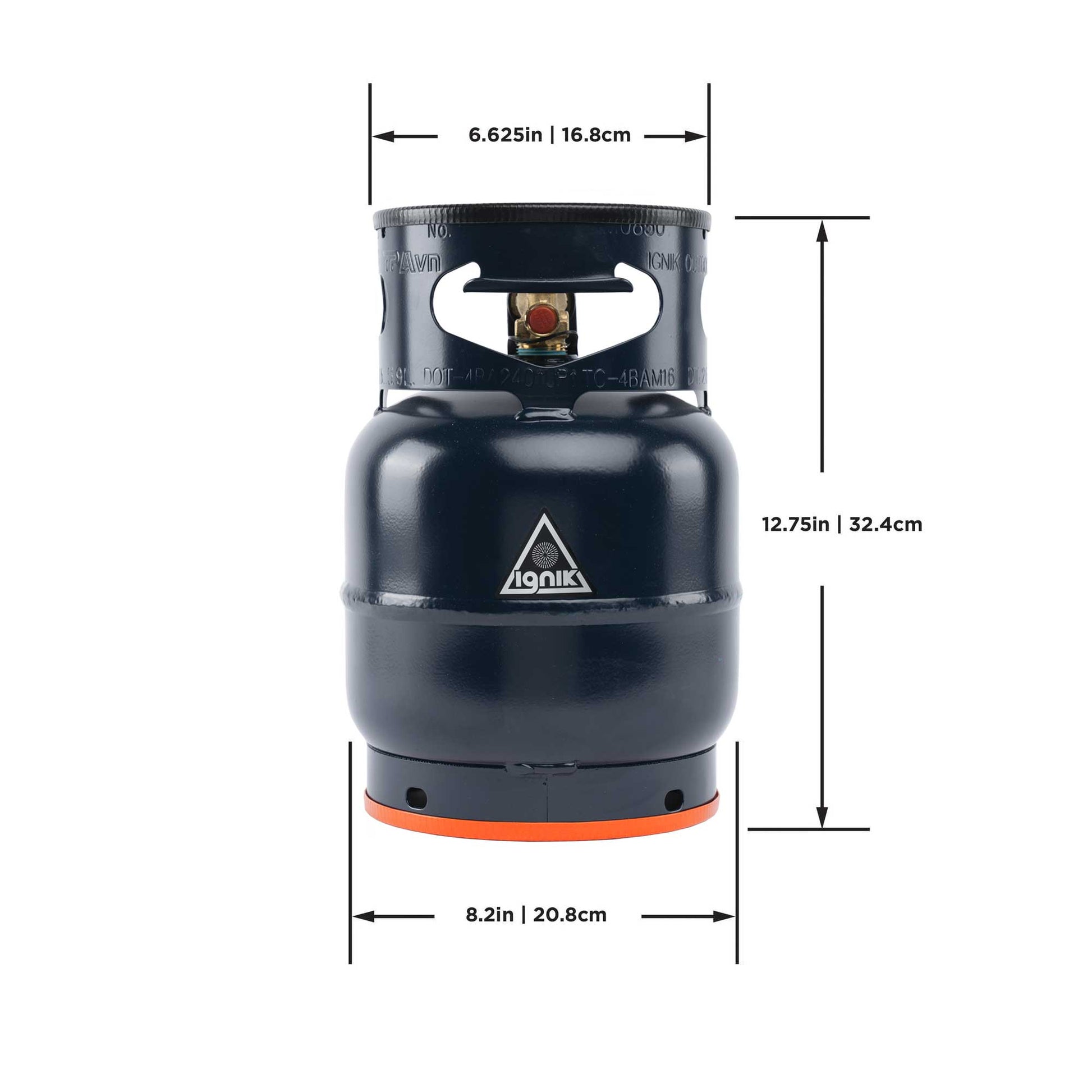 Gas growler dimensions diagram with height and diameter measurements