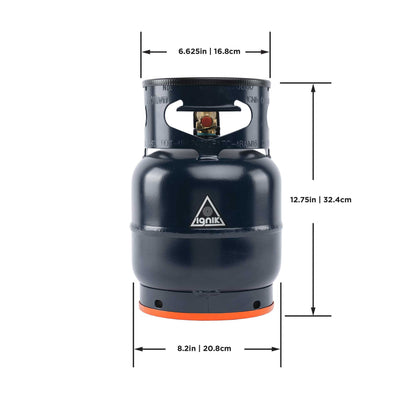 Gas growler dimensions diagram with height and diameter measurements