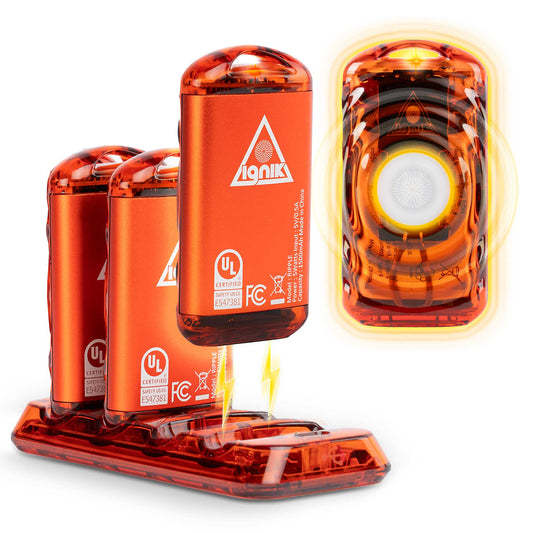 Lava orange rechargeable hand warmers, three cylinder units with clear top caps