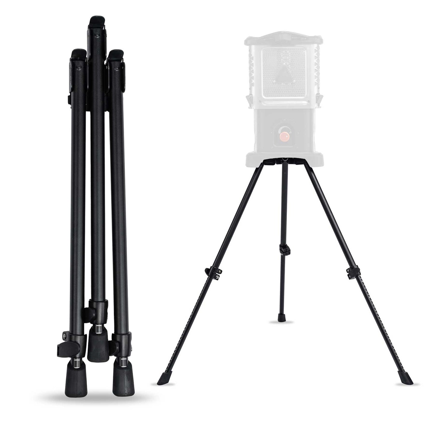 Portable heater stove cook set with black tripod legs and windscreen, compact view